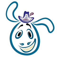 laughing donkey in a hat with a feather and long ears