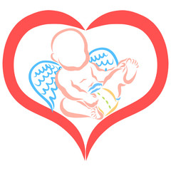 winged toddler playing in the heart, in the diaper