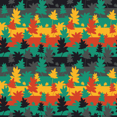A seamless vector stripes pattern with plants and trees in the park. Very colorful surface print design.
