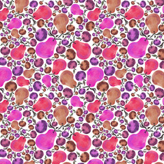 Watercolor illustration is isolated on white background. Seamless autumn pattern with apple, pear and leaves