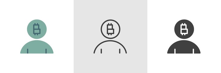 Bitcoin head user icon. Line, glyph and filled outline colorful version, cryptocurrency person outline and filled vector sign. Symbol, logo illustration. Different style icons set. Vector graphics