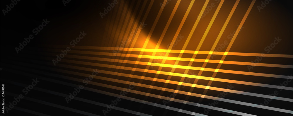 Poster Shiny color neon light with lines, abstract wallpaper, shiny motion, magic space light. Techno abstract background
