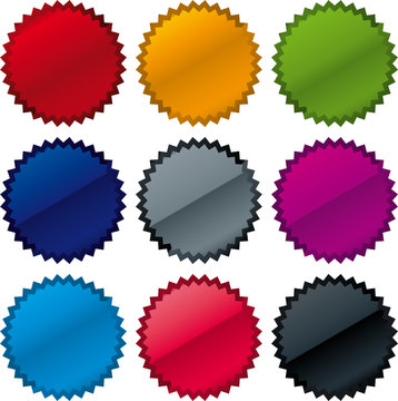 Nine metallic stars or banners in assorted colors