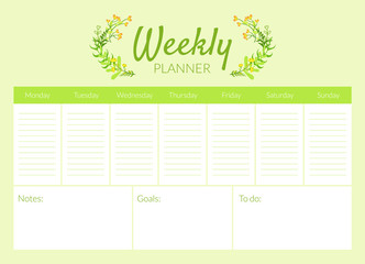 Weekly Planner Template, Organizer and Schedule Vector Illustration