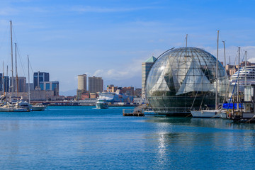 GENOA, ITALY - MARCH 9, 2019: The bubble biosphere by Renzo Piano in Genoa, Italy