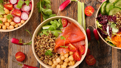 mixed vegetarian  salad with cucumber, carrot, cabbage and chickpea