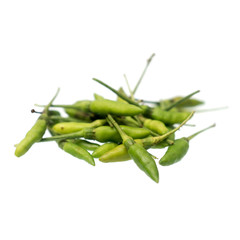 Green hot chilli peppers isolated on a white background , spicy concept , Capsicum annuum , Thai pepper