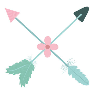 bohemian arrows crossed with feathers and flowers