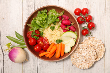 mixed vegetable salad meal, top view
