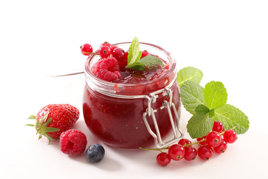 berry fruit jam isolated on white background