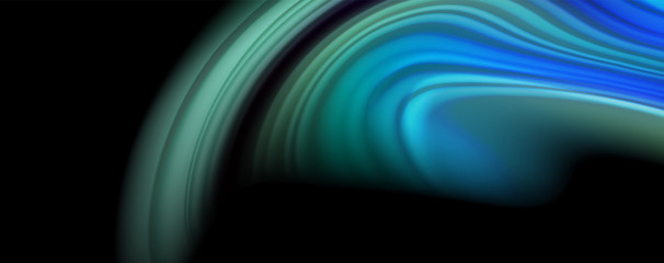 Abstract wave lines fluid rainbow style color stripes on black background. Artistic illustration for presentation, app wallpaper, banner or poster