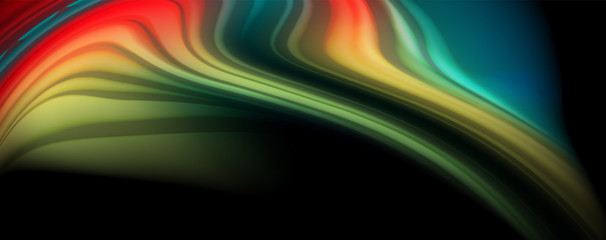 Abstract wave lines fluid rainbow style color stripes on black background. Artistic illustration for presentation, app wallpaper, banner or poster
