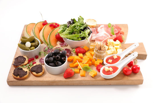 Wooden Board With Appetizer,snack And Finger Food