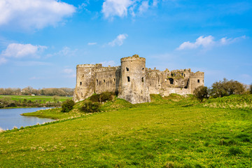 Fototapeta na wymiar Ruins of Carew Castle in Pembrokeshire, Wales, UK