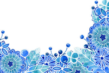 Frame background with abstract graphic colors. Watercolor drawing with a contour stroke on a white background, for the design of invitations, cards, greetings, announcements