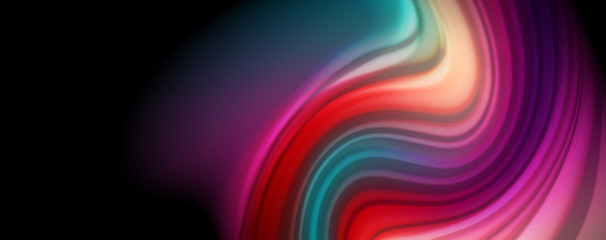 Abstract wave lines fluid rainbow style color stripes on black background. Artistic illustration for presentation, app wallpaper, banner or poster