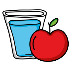 water glass with apple fruit