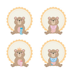 set of teddy bear with label and decoration