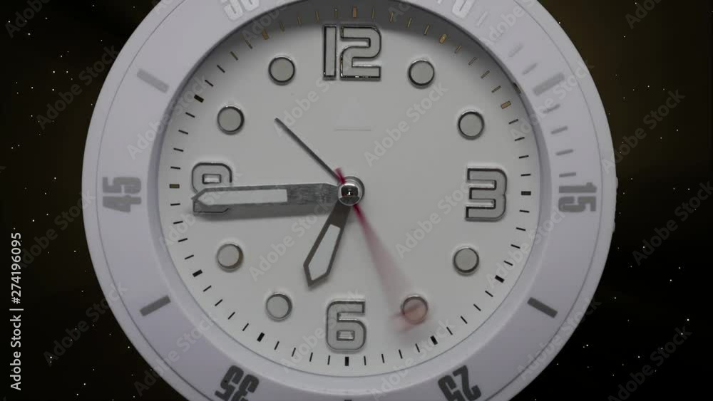 Poster stunning time lapse of a white quartz clock as time passes quickly by. we see an hour go by on the c