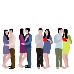 Fototapeta premium flat style, guy and girl hugging, set