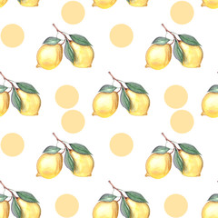 illustration of watercolor lemon pattern on white background