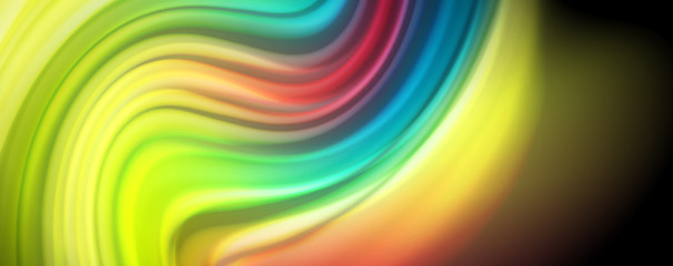 Abstract wave lines fluid rainbow style color stripes on black background. Artistic illustration for presentation, app wallpaper, banner or poster