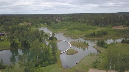 Amatciems lake Aerial drone top view 4K UHD video Latvia 