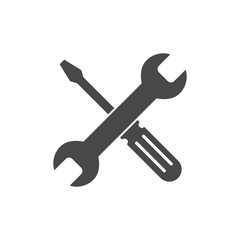 Repair icon grey. Wrench and screwdriver icon. Settings icon isolated