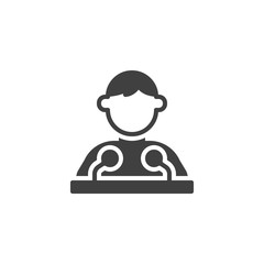 Public speake vector icon. Man with microphone filled flat sign for mobile concept and web design. Business conference, presentation glyph icon. Symbol, logo illustration. Vector graphics