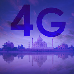 4G text on Taj Mahal India background.