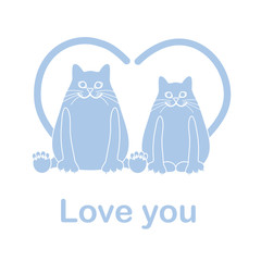 Greeting card of two cats with heart shaped tails