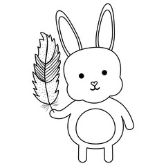 cute little rabbit lifting feather character