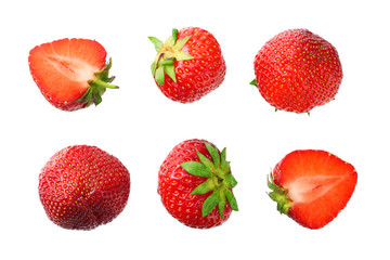 Sliced strawberry isolated on white background. Top view