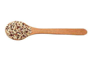 quinoa in a wooden spoon isolated on white background. quinoa seed