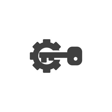 Gear And Key Vector Icon. Filled Flat Sign For Mobile Concept And Web Design. Activation Configuration Glyph Icon. Symbol, Logo Illustration. Vector Graphics