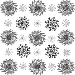 Set of flat abstract floral icons in silhouette isolated on white.Cute illustrations for stickers,labels,tags,scrapbooking.Could be used as  wallpaper,textile,wrapping paper or background.Hand Drawn