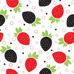 Strawberries and silhouettes seamless vector pattern design