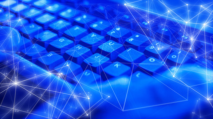 Digital world neural network machine learning new algorithm, triangles lines and dots