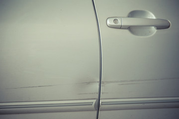 Door car with damage on accident with dent