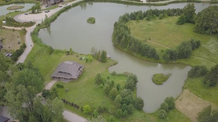 Amatciems lake Aerial drone top view 4K UHD video Latvia 