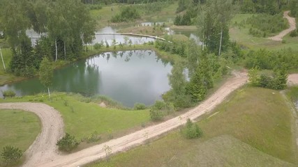 Amatciems lake Aerial drone top view 4K UHD video Latvia 