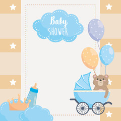 Fototapeta premium card with label and teddy bear with feeding bottle