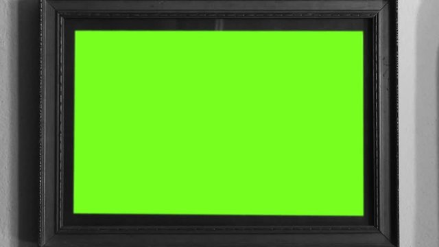 Old Wooden Frame with Green Screen. Black and White Tone. You can replace green screen with the footage or picture you want with “Keying” effect in  (check out tutorials on Internet). Zoom Out.