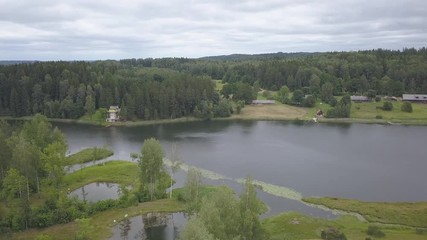 Amatciems lake Aerial drone top view 4K UHD video Latvia 
