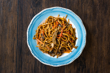 Beef Noodle with Vegetables in Plate.