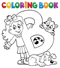 Coloring book girl and pets by letter B