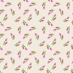 Vintage pink floral seamless pattern wallpaper delicate watercolor ditsy print on pastel background 