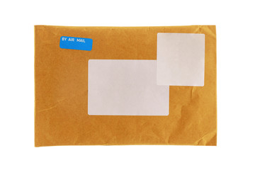 Small paper post packet isolated on the white background