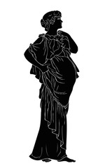 A pregnant woman in the ninth month in a tunic is standing. Vector image isolated on white background.