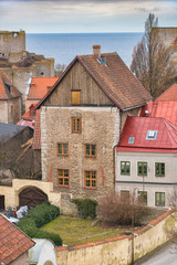 Fototapeta na wymiar View of old vintage colored buildings in the scandinavian style